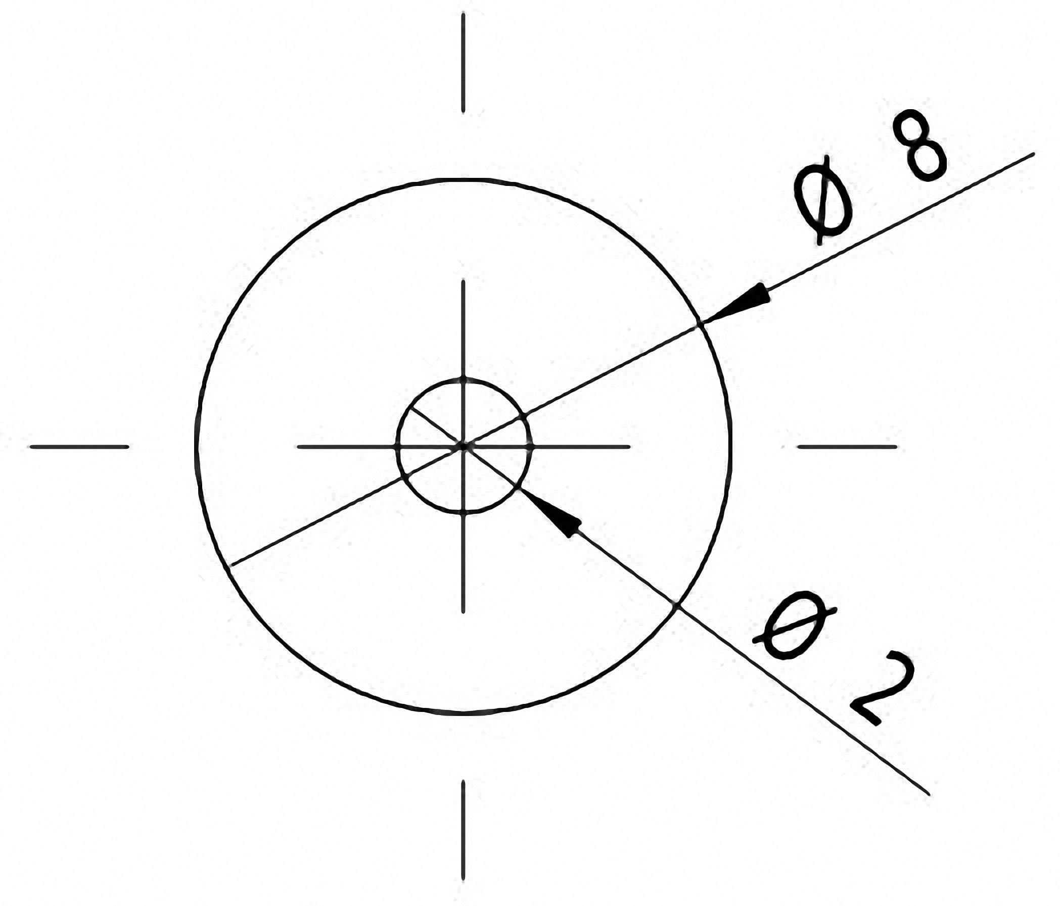 Technical drawing of a circle with two diameters. The larger diameter is 8, the smaller is 2.