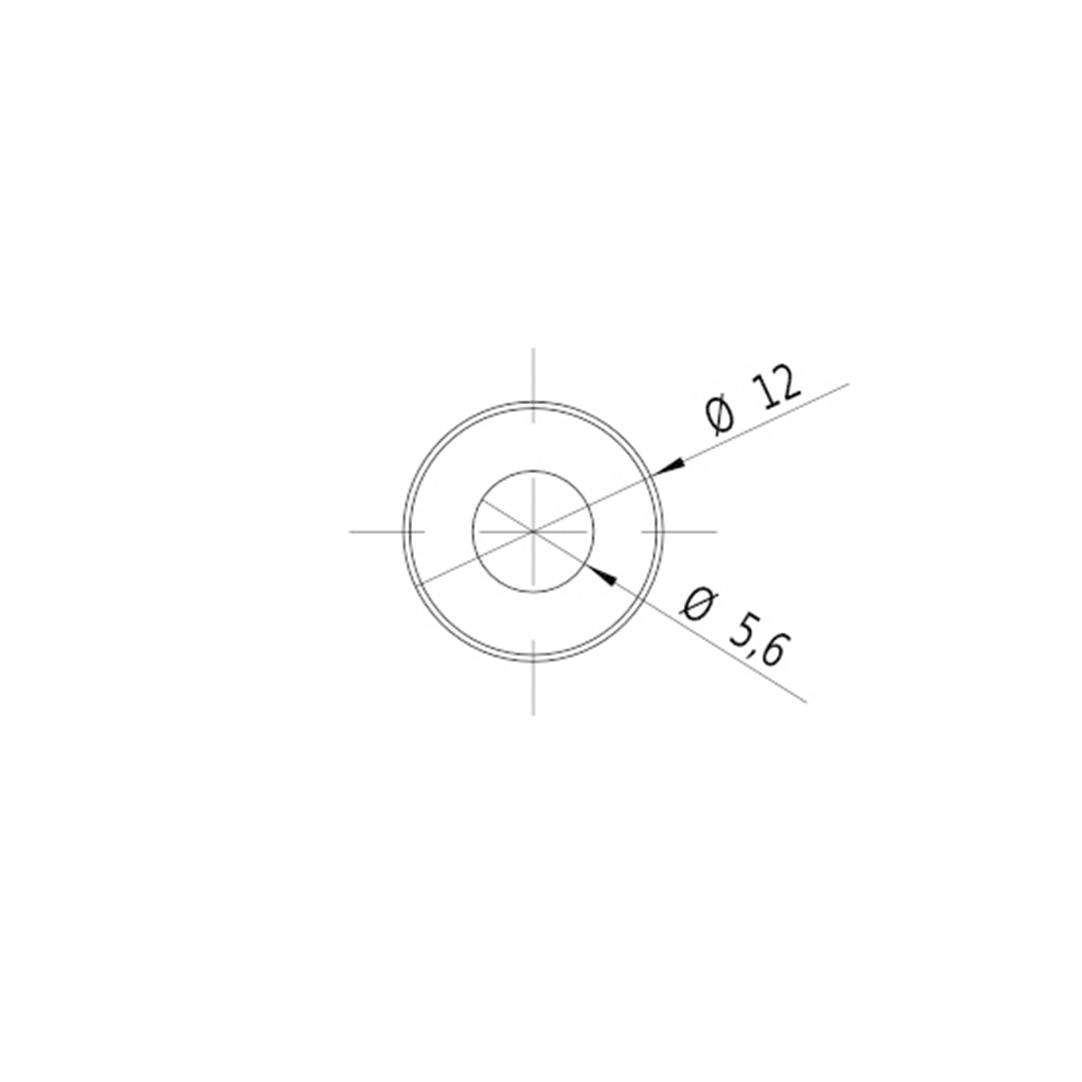 Technical drawing of a circle with two diameters. The outer circle has Ø 12, the inner Ø 5.6.