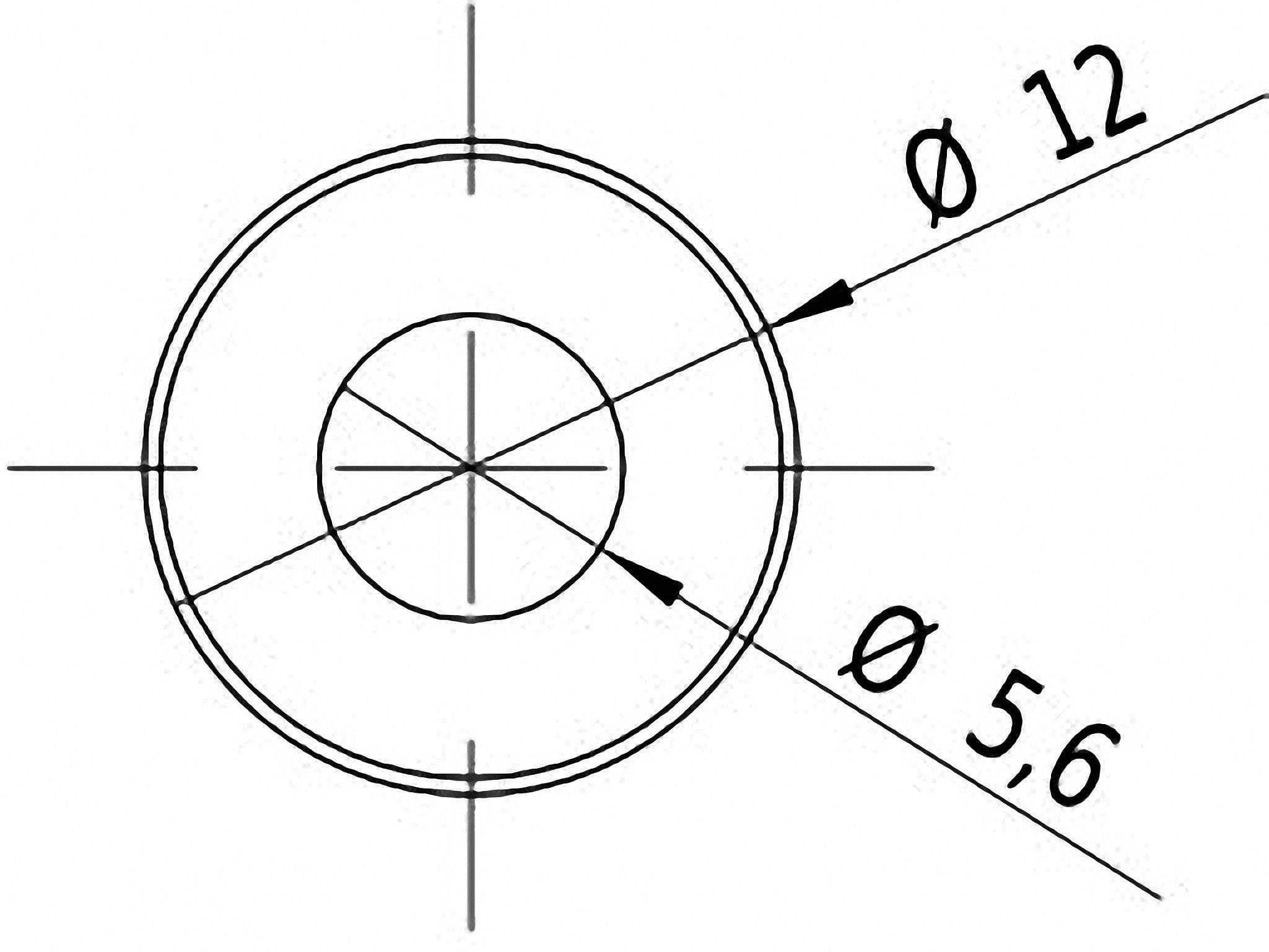 Technical drawing of a circle with two marked diameters: 'ø 12' and 'ø 5.6', with two arrows pointing to the circle.