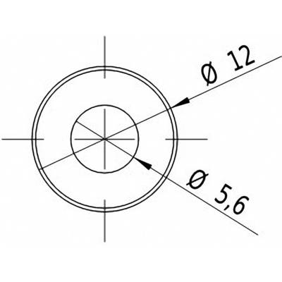 Technical drawing of a circle with two marked diameters: 'ø 12' and 'ø 5.6', with two arrows pointing to the circle.