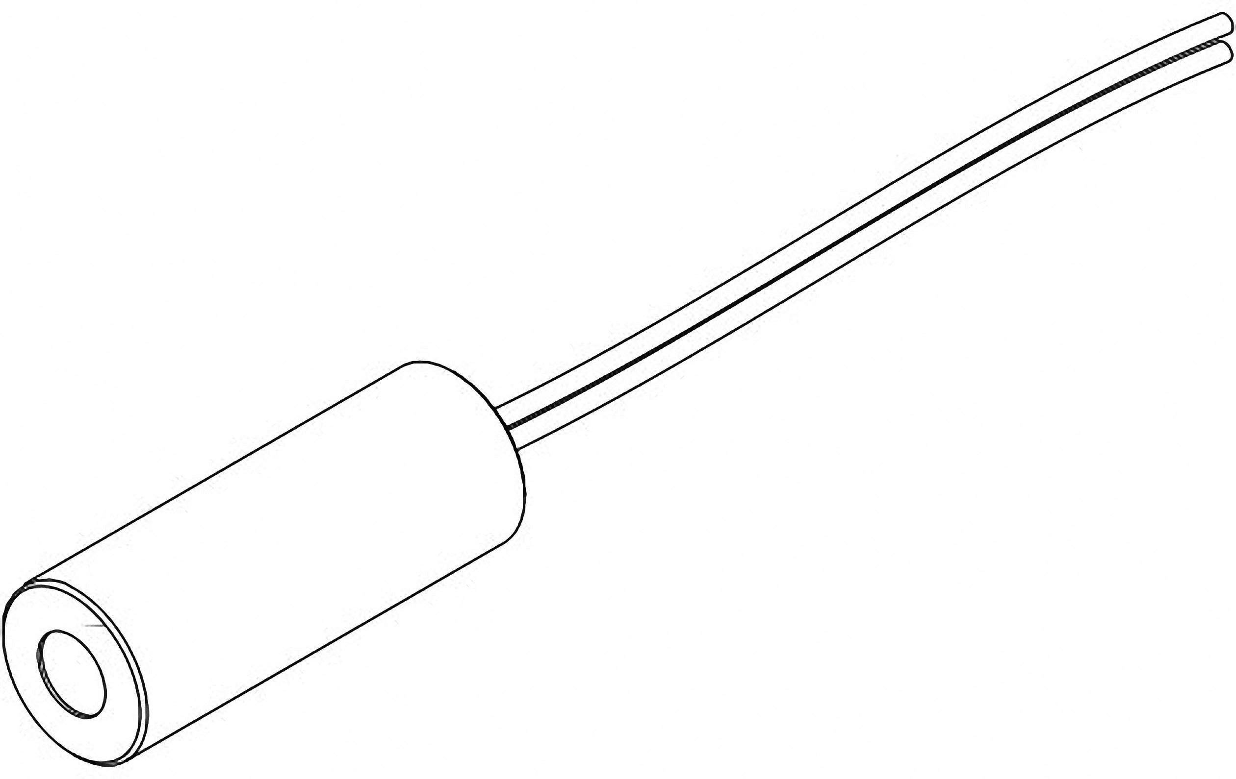 Illustration of a cylindrical sensor with two wires used for temperature measurement.