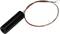 'Black cylindrical sensor with red and green cables protruding from one end, set against a white background.'