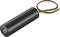 Cylindrical black battery with red and green cables protruding from one end.