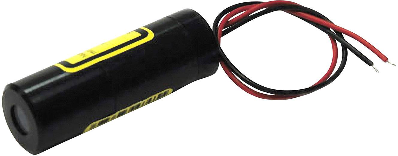 A cylindrical black battery with a yellow label and red and black cables exposed for connection.