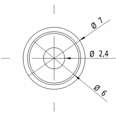 Technical drawing of a circle with three marked diameters: 7, 6 and 2.4. Lines indicate the diameters in a radial direction.
