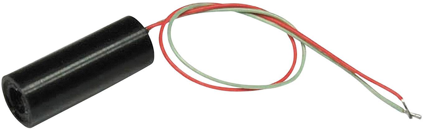 A cylindrical, black sensor with two protruding cables in red and green for electrical connections.