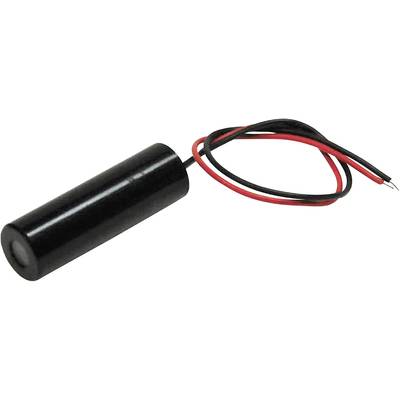 'Black cylindrical electrical capacitor with red and black connecting wires.'