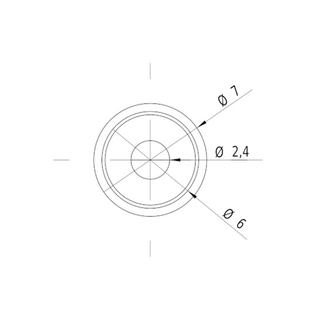 Technical Drawing, Top View of a Cylindrical Object with Three Marked Diameters: Ø 7, Ø 6 and Ø 2.4.
