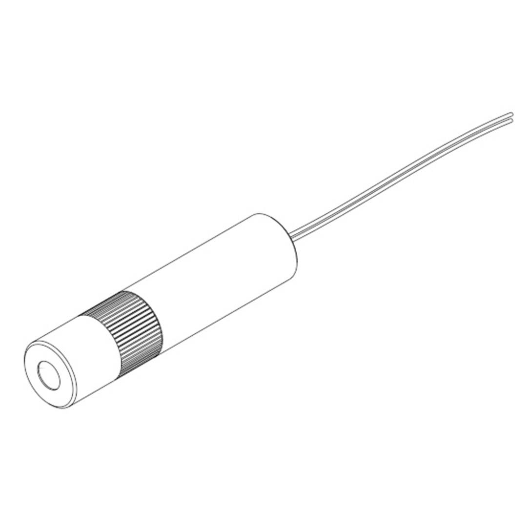 A schematic drawing of a cylindrical device with a cable on the right-hand side.