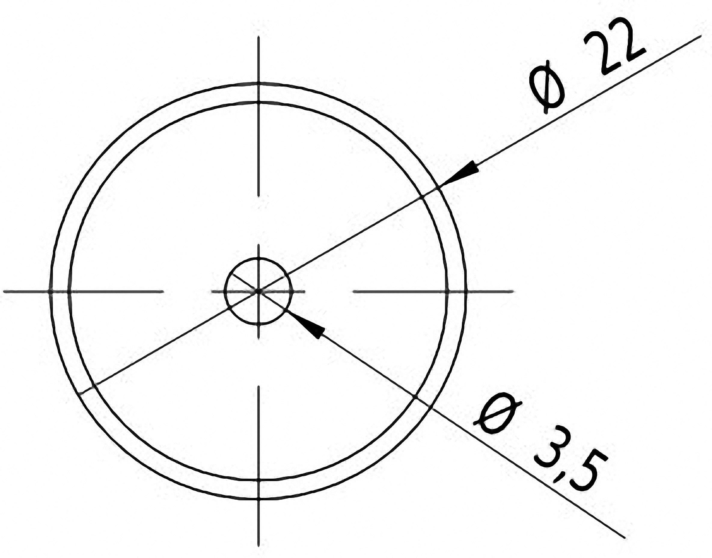 Technical drawing of a circle with two diameters: Outer circle Ø 22 and inner circle Ø 3.5, both marked with radius lines.