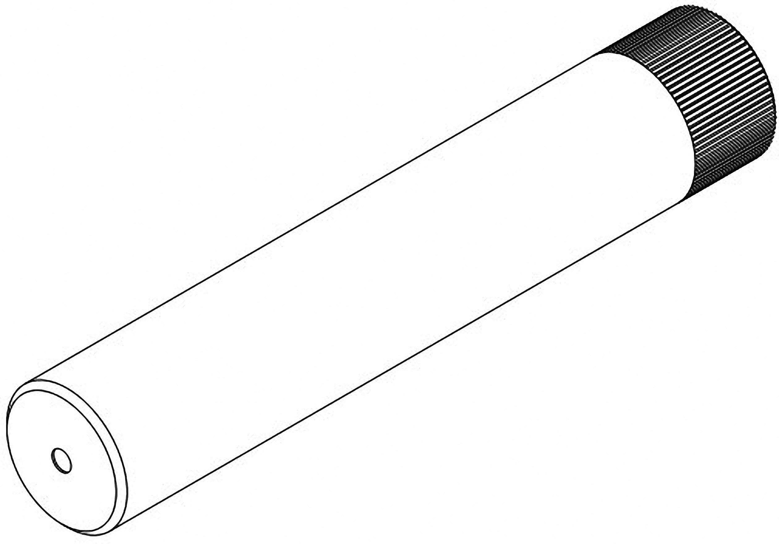 Black and white drawing of a cylindrical pin or rod with a ribbed handle at one end.