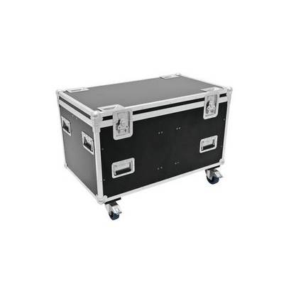 Black transport case with silver reinforcements and wheels, suitable for secure transportation of equipment or sensitive devices.