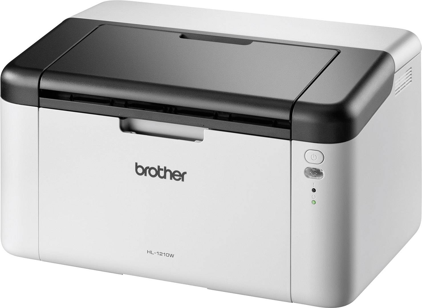 A compact printer with a black cover and white casing, brand logo on the front, suitable for home or office use.
