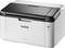 A compact printer with a black cover and white casing, brand logo on the front, suitable for home or office use.
