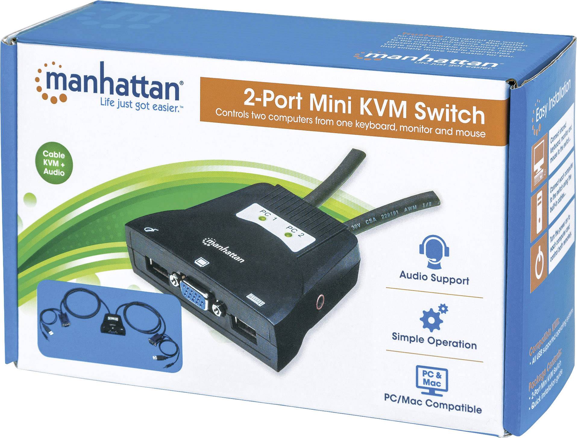 Manhattan 151245 2 ports KVM changeover switch VGA USB 1920 x 1440