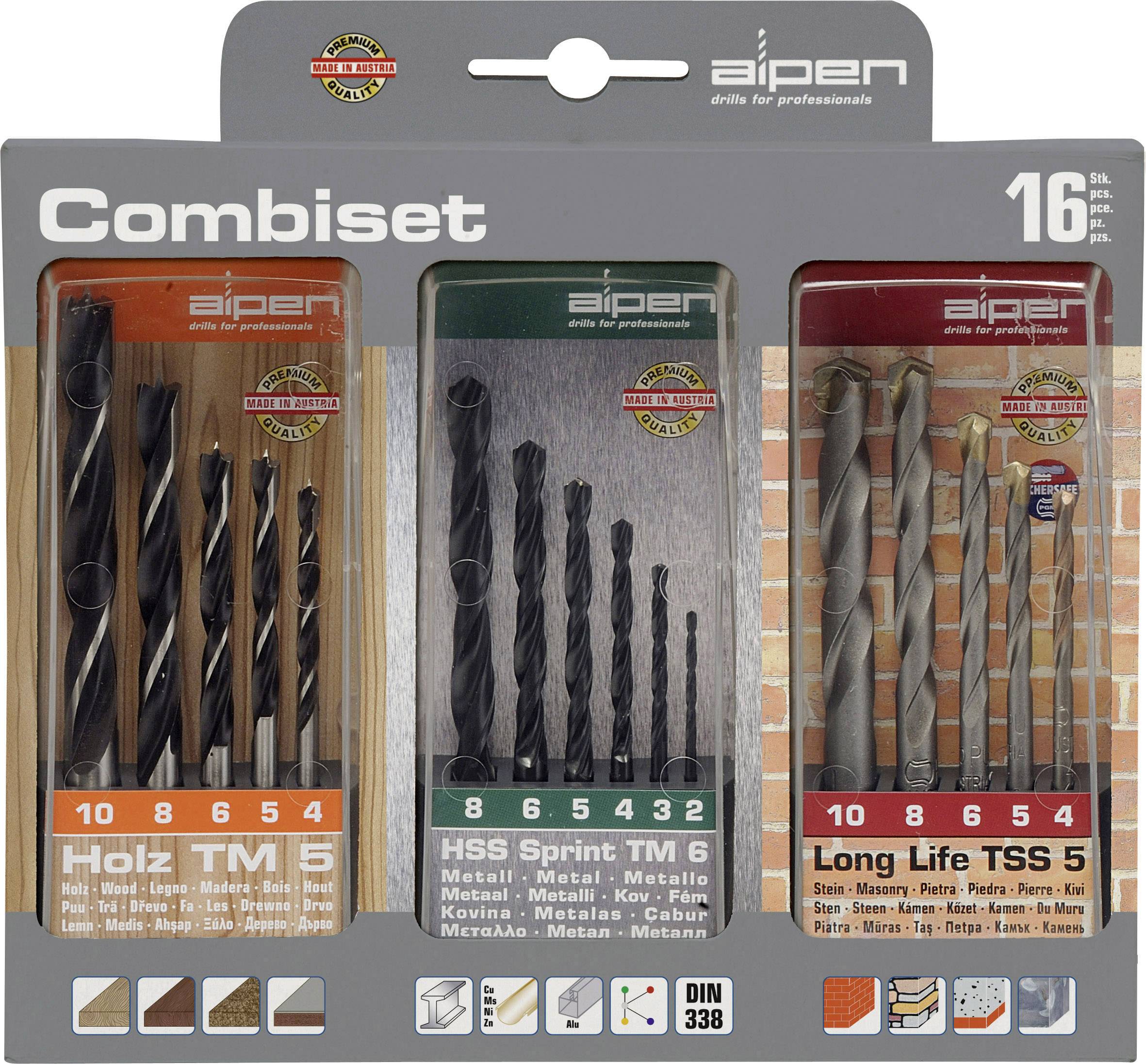 Alpen 801003100 16-piece Universal drill bit set