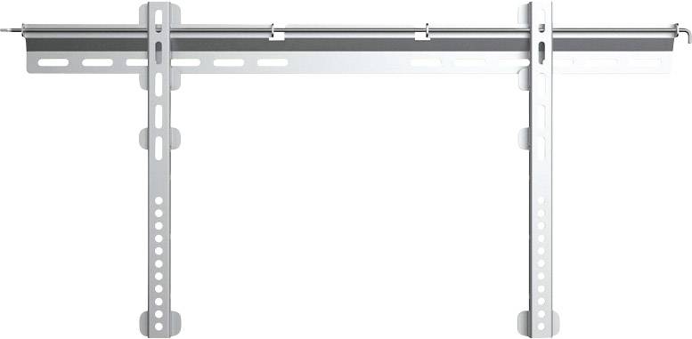 Metal wall mount for fixing a flat-screen television. Contains holes for screws to adjust height.
