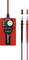 An electrical voltage tester with red and black cables. Printing shows resistance values, voltage scale, and the brand logo.