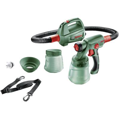 Electric spray painting system with removable sprayer, paint container, carry strap and nozzle, suitable for a wide variety of surfaces.