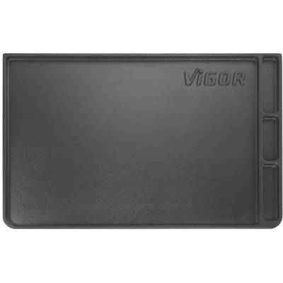 A rectangular, grey work mat. The 'VIGOR' logo is embossed in the top right corner. Three narrow storage compartments are located on the right side.