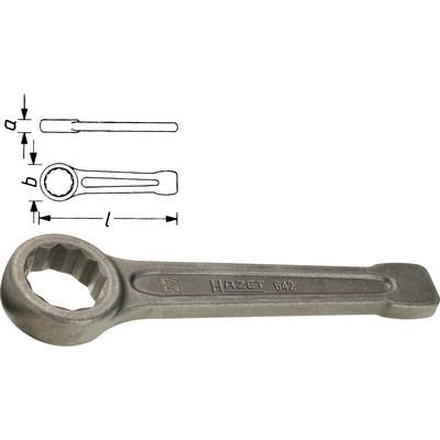 Illustrated is a ring spanner with a technical drawing and dimensional specifications. The spanner has an octagonal end piece with grooves.