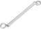 A silver ring spanner with two ends, each with a circular head for tightening or loosening screws and nuts.