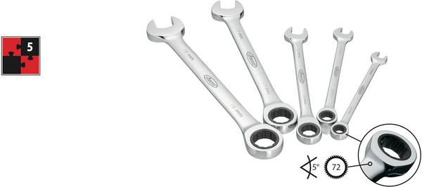 Vigor V2820 Ratcheting crowfoot wrench set 5-piece Spanner size (metric) 8 - 19 mm