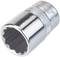 Chrome-plated socket with 6-sided internal profile, suitable for spanners.