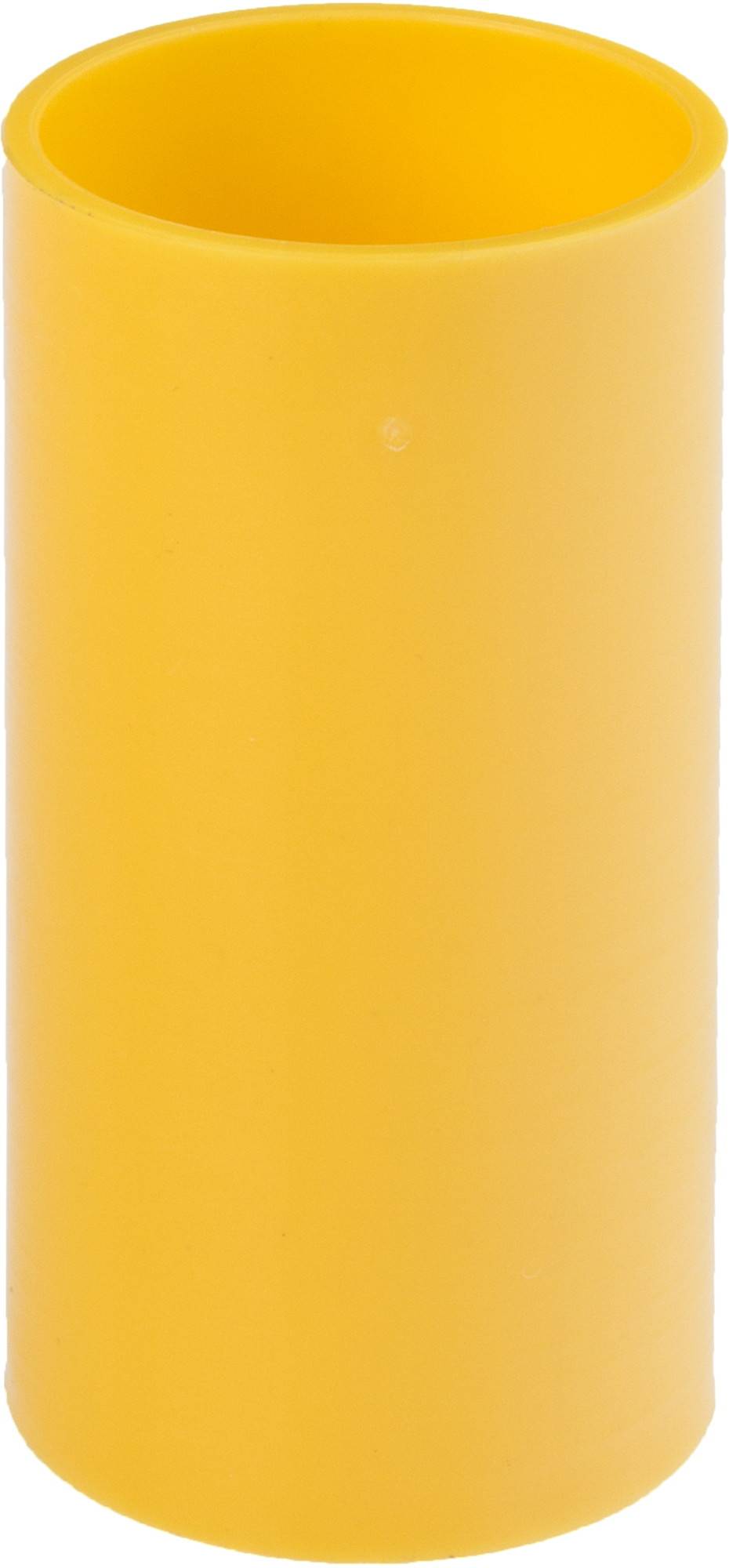 Yellow, cylindrical plastic container.
