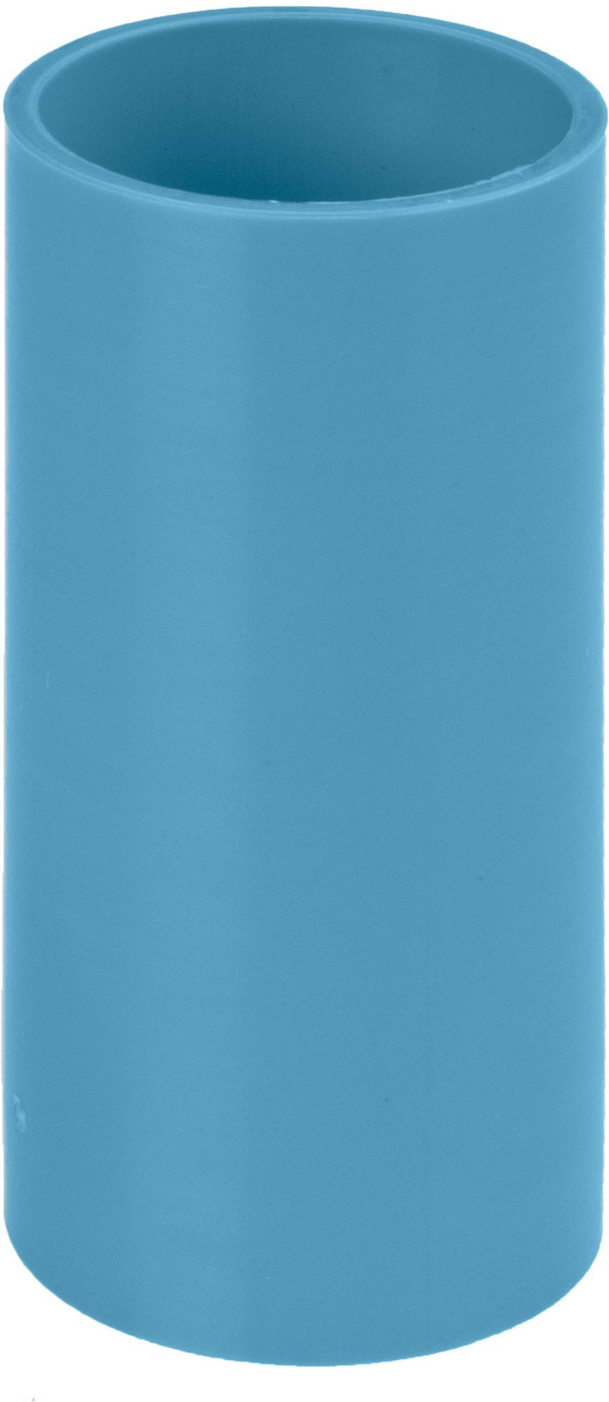 A blue cylindrical plastic cup, standing upright, without visible markings or details.
