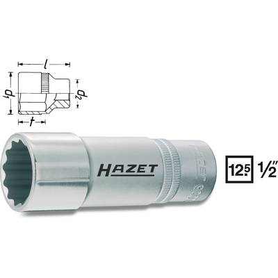 Hazet Socket 12.5 mm (1/2 inch) with technical drawing top left; the main feature is a knurled grip ring for better grip.