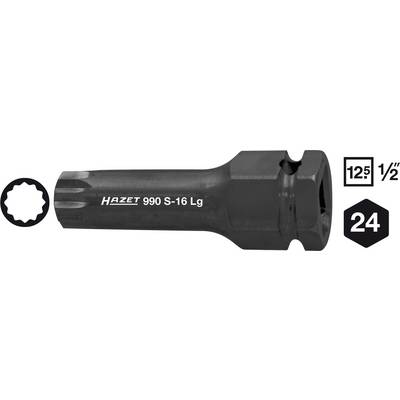 'Black anodised Hazet 990 S-16 Lg power socket with multi-tooth profile, 1/2 inch size, suitable for 24 mm nuts.'