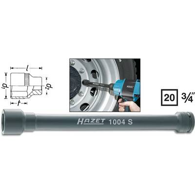 A Hazet 1004 S socket wrench insert, shown in use when tightening a wheel nut. Diagram displays dimensional details.