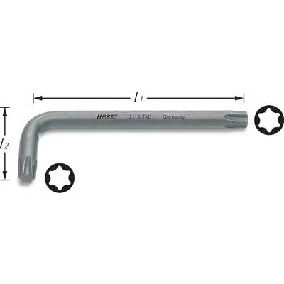L-shaped Torx key with marking 'Hazet 2115-T40 Germany', with dimensions l1 and l2 and star profile ends.