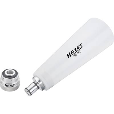 A funnel attachment and adapter by Hazet. The funnel is cylindrical and white, the adapter is round and silver-coloured.