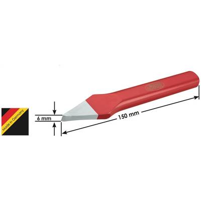 Red marking chisel with silver tip, 150 mm long, 6 mm wide, with 'Made in Germany' text alongside.