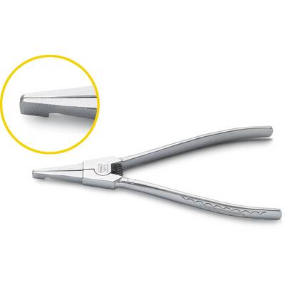 Silver flat-nosed pliers with a close-up showing the serrated tip, suitable for precisely gripping small objects.
