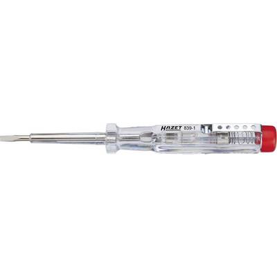 A transparent voltage tester with a red handle and metal tip, suitable for testing electrical voltage.