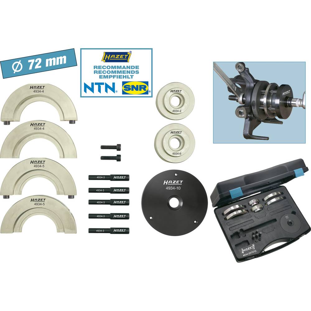 HAZET Compact wheel hub bearing unit tool set 4934-2572/12 Hazet 4934-2572 /12