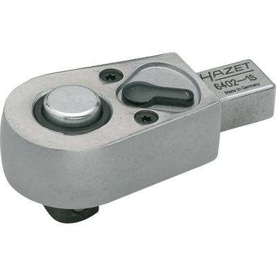 Metal ratchet head, grey colour, with black lever. Engraving: 'HAZET 6402-1S Made in Germany'.