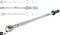 Torque wrench with a metallic handle, rotatable head, and blue-black grip. Technical drawings depict internal mechanics.