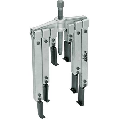 Three-arm bearing or wheel puller with adjustable grippers, suitable for removing bearings or wheels. Silver metal casing.