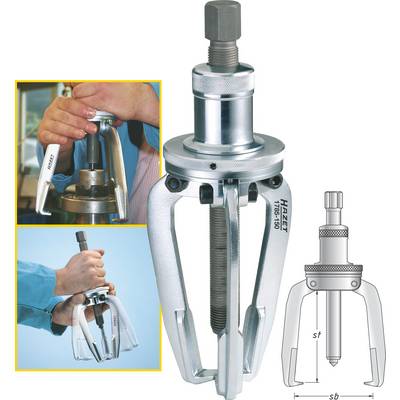 A mechanical puller with three grabbing arms and an adjusting screw, used for removing fixed components. Illustrations demonstrate the application.
