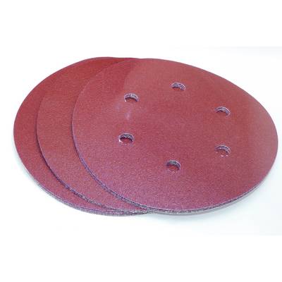 Red grinding wheels with a circular shape and holes in the centre, stacked on a white background.