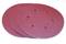 Round, red grinding discs with holes for attaching to a grinding device. Suitable for grinding work on various materials.