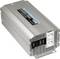 Silver voltage converter with two plug sockets and digital displays, suitable for converting 12V DC to 230V AC.