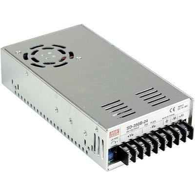 DC power supply unit with ventilation slots, labelled 'SD-350B-24'. Multiple connections on one side.