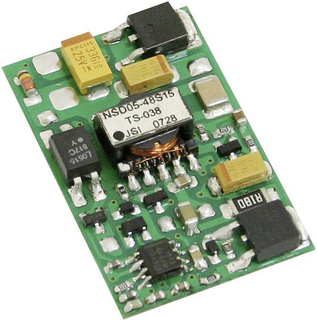A green printed circuit board with various electronic components, including chips, resistors, and capacitors, demonstrates a compact circuit design.