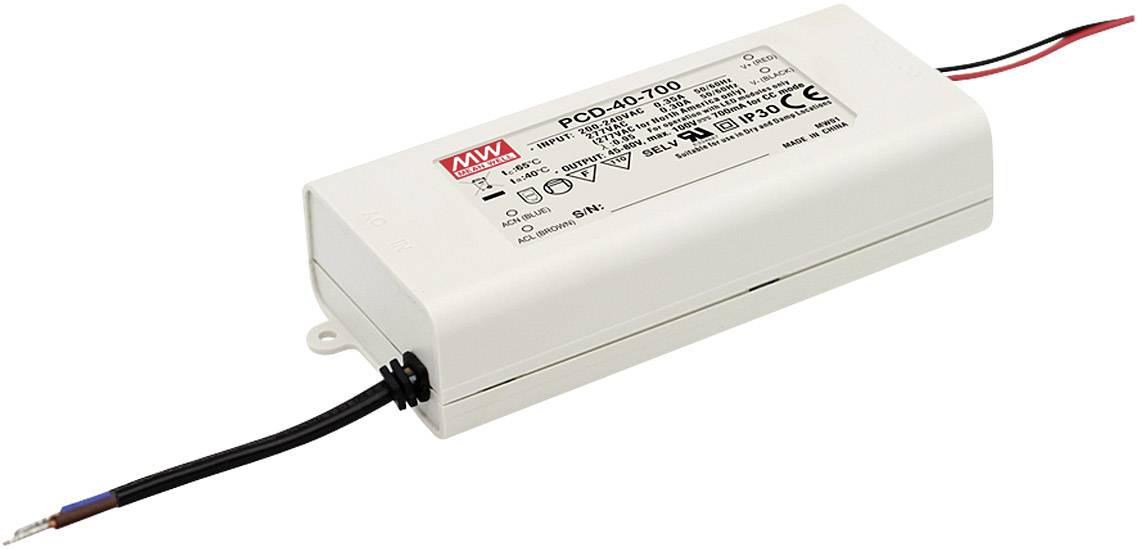 MW Mean Well PCD-40-1050B LED driver Constant current 40 W 1.05 A 22 - 38 V DC dimmable, PFC circuit, Surge protection, Suitable for flammable surfaces 1 pc(s)
