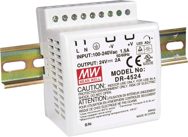 New DR-4524 MEANWELL AC to DC DIN-Rail Power Supply 24V 2 Amp 48W 1.5" 